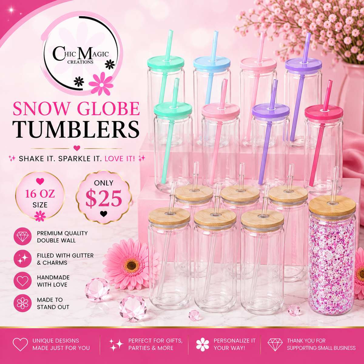 Snow globe 16 oz tumbler