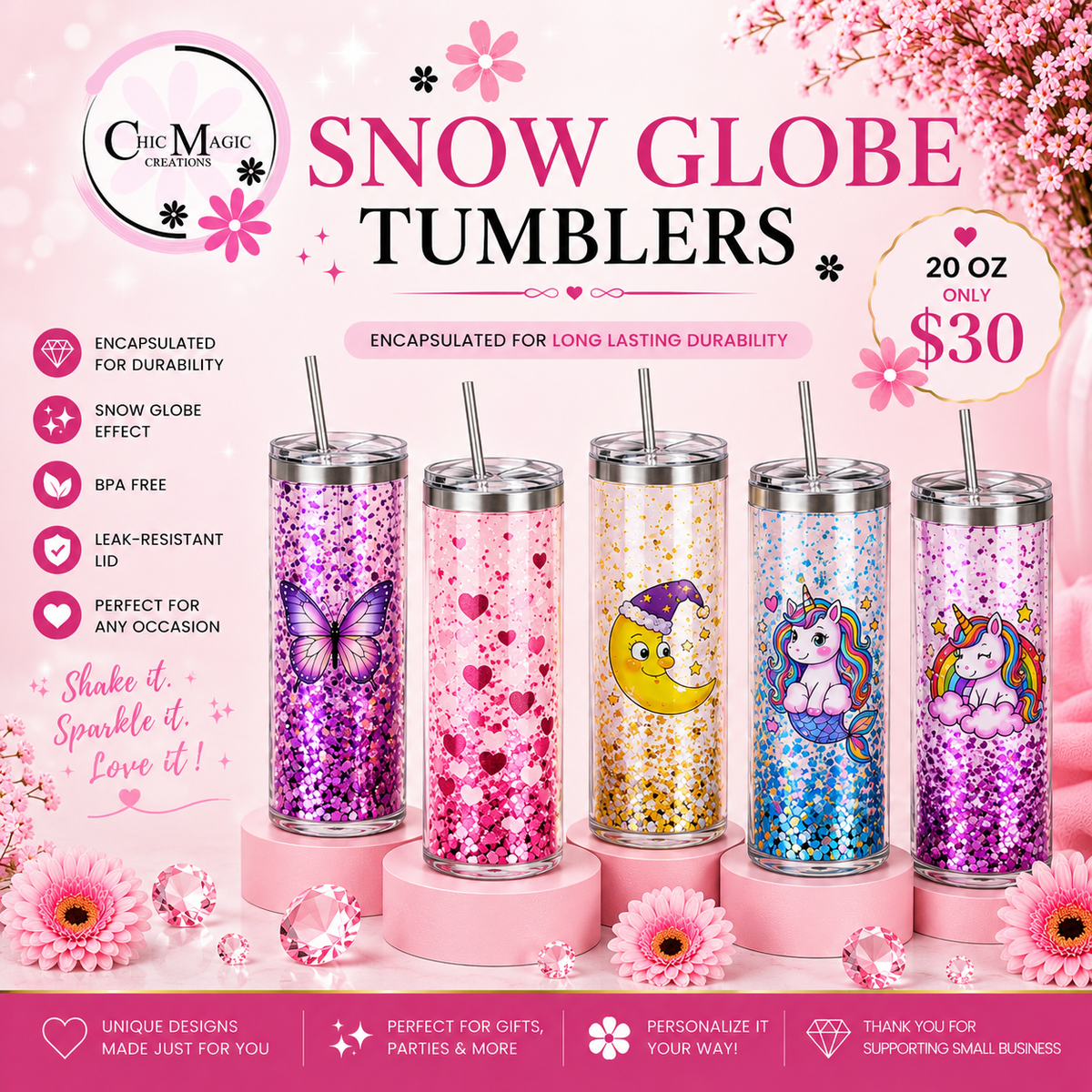 Encapsulated Snow Globe Tumbler 20 oz