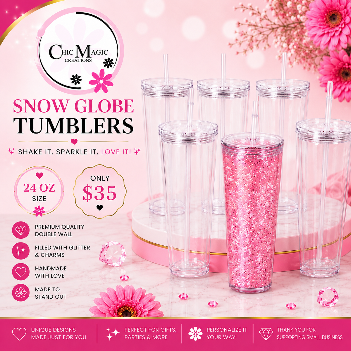 Snow globe 24 oz tumbler