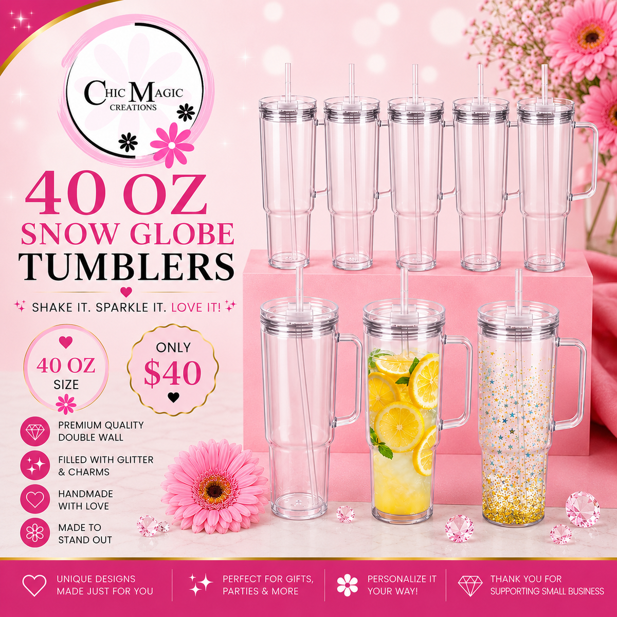 Snow globe 40 oz tumbler