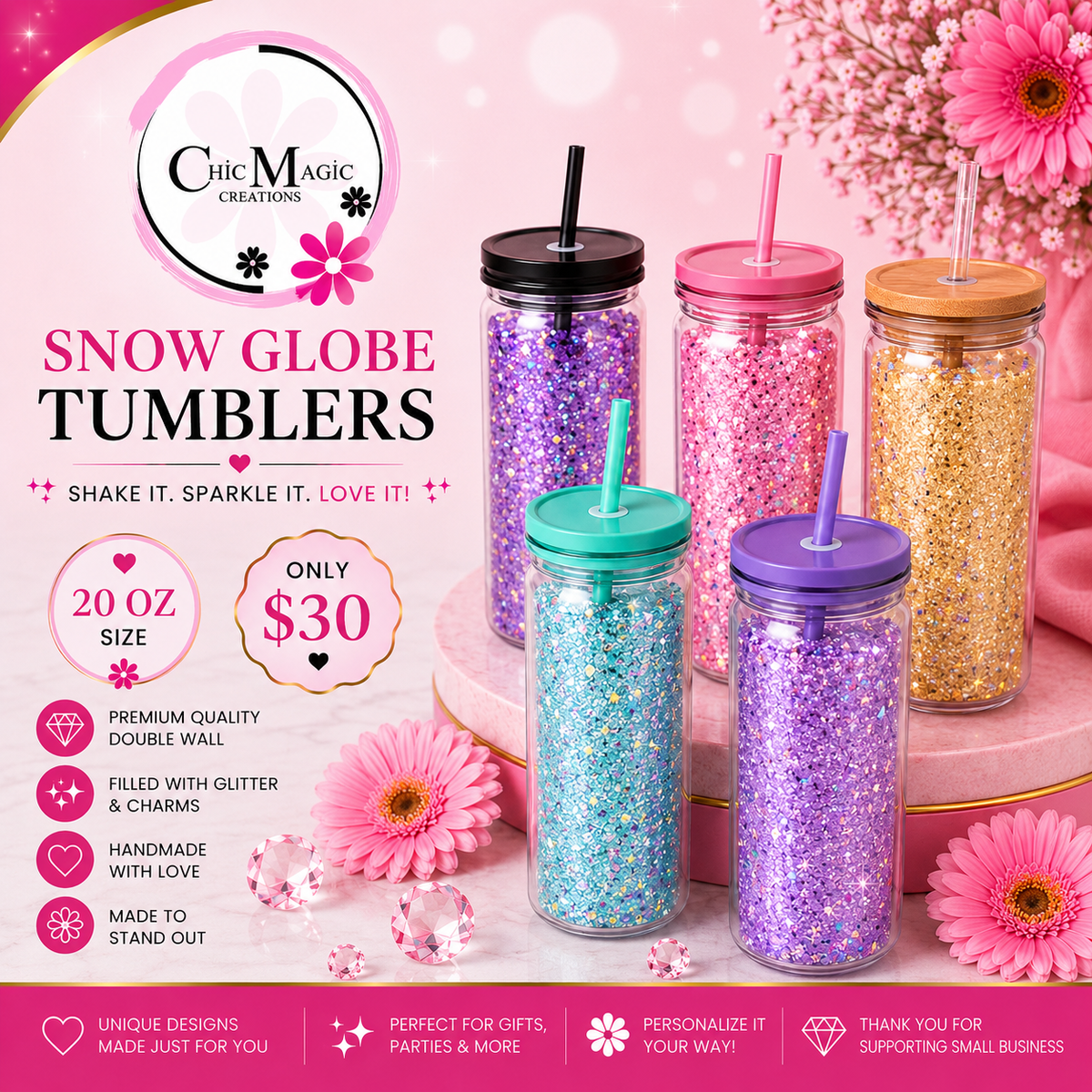 Snow globe 20 oz tumbler