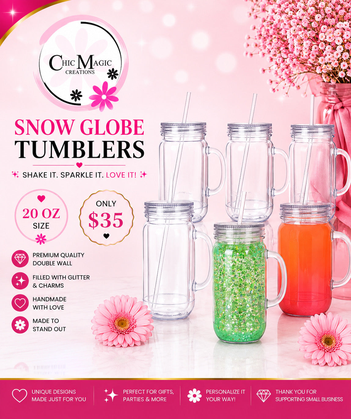 Snow globe Jar 20 oz tumbler