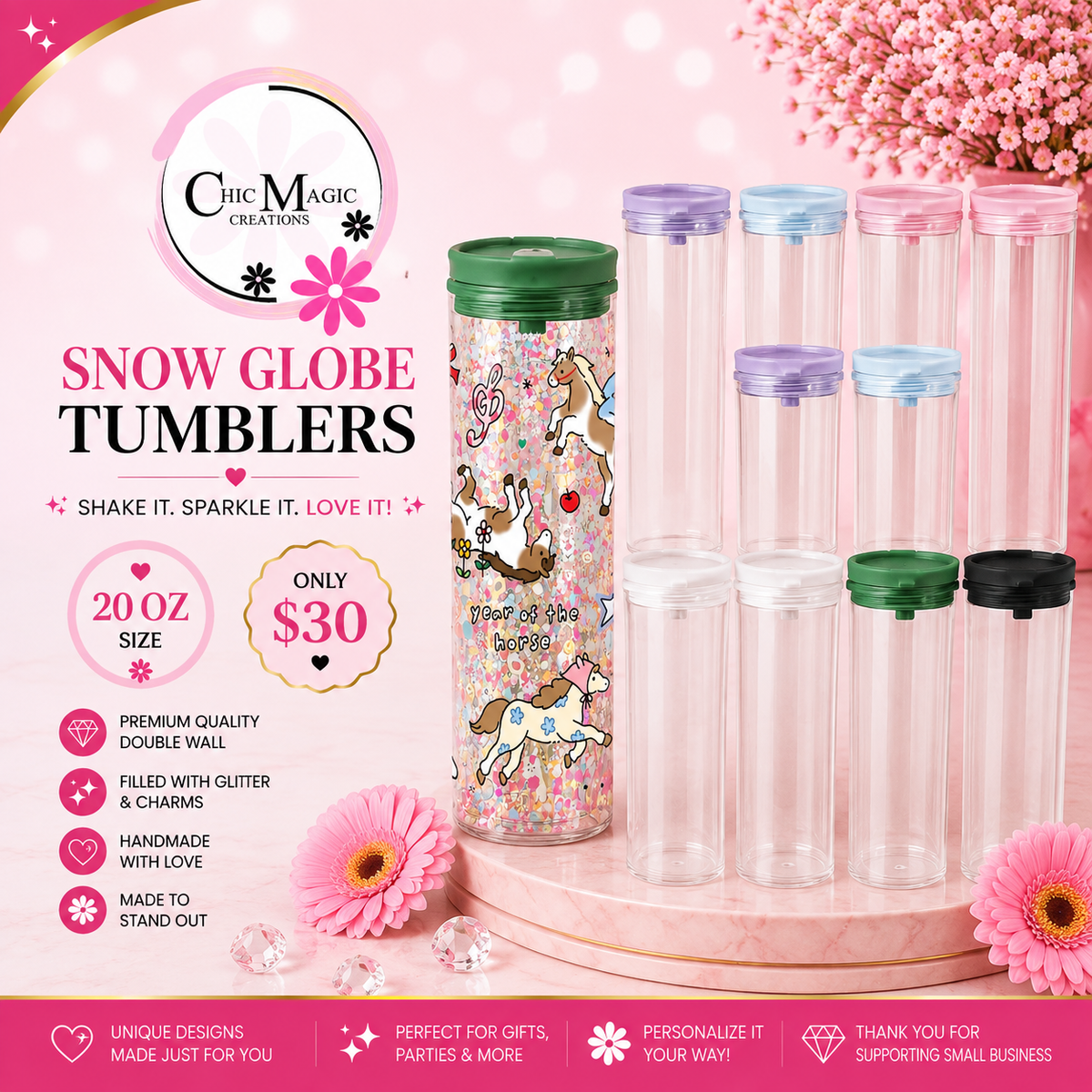 Snow Globe Tumbler 20 oz