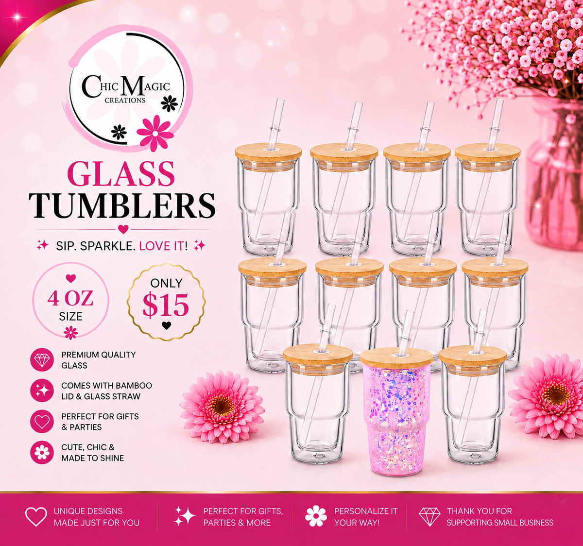 Snow globe glass tumbler 4oz